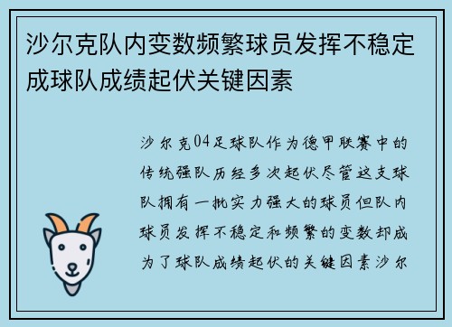 沙尔克队内变数频繁球员发挥不稳定成球队成绩起伏关键因素